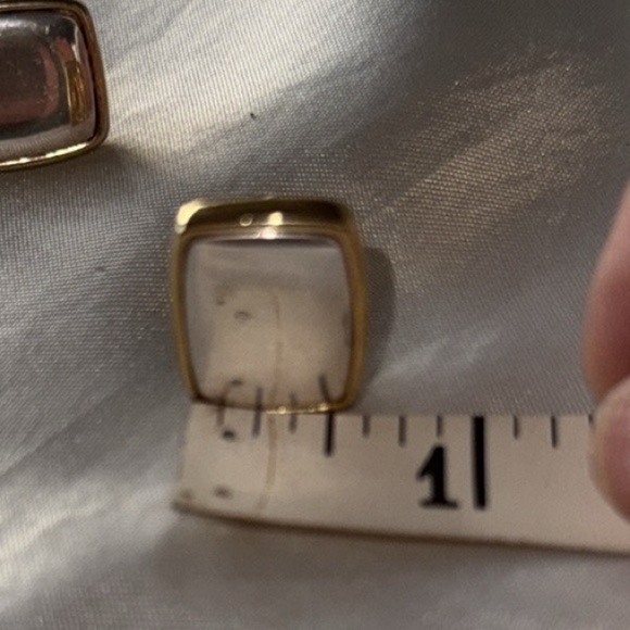 Vintage Napier Mixed Metal 2-Tone Silver Gold Rectangle Screwback Clip Earrings - Picture 11 of 16